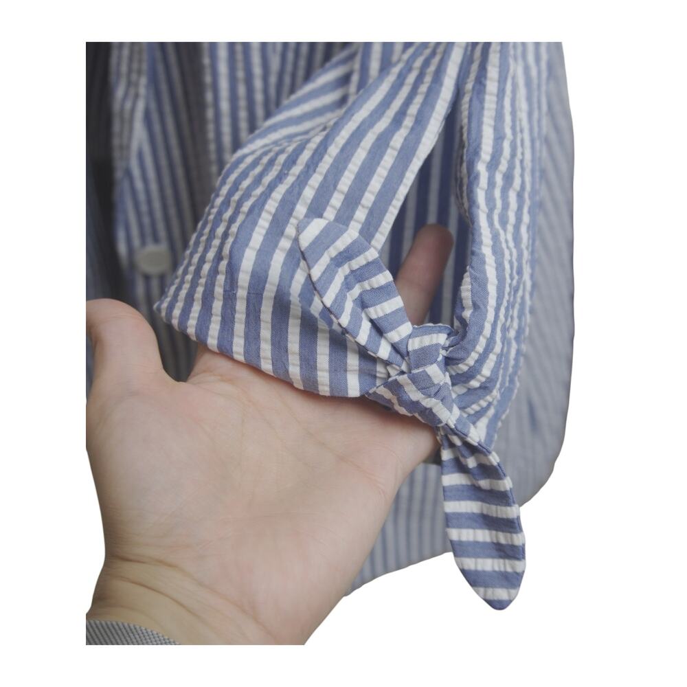 ELLE Seersucker Blazer Women XXL Blue White Stripe Tie Sleeve Nautical Jacket - Picture 6 of 12